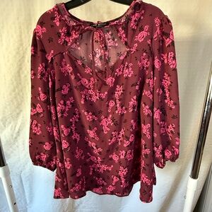Lane Bryant Burgundy Floral Blouse